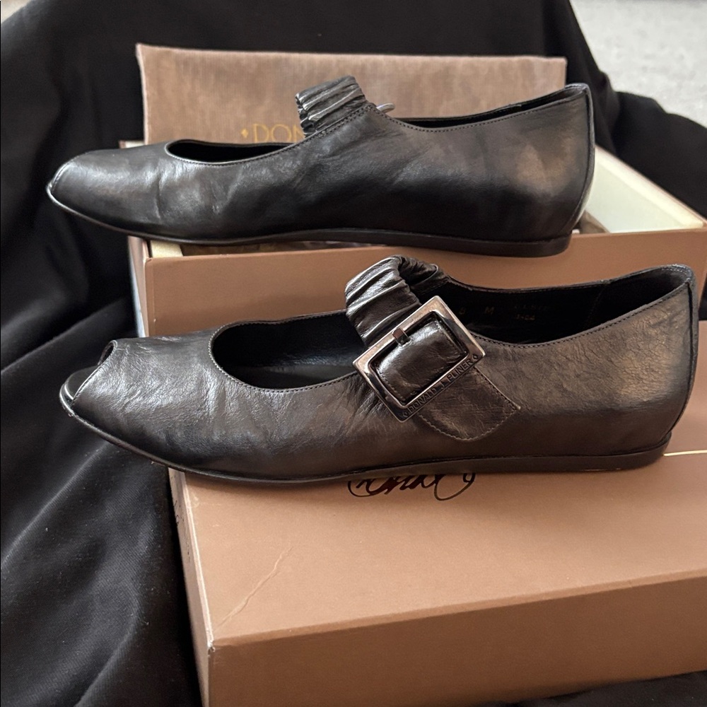 Donald J. Pliner Black Peep Toe Flats